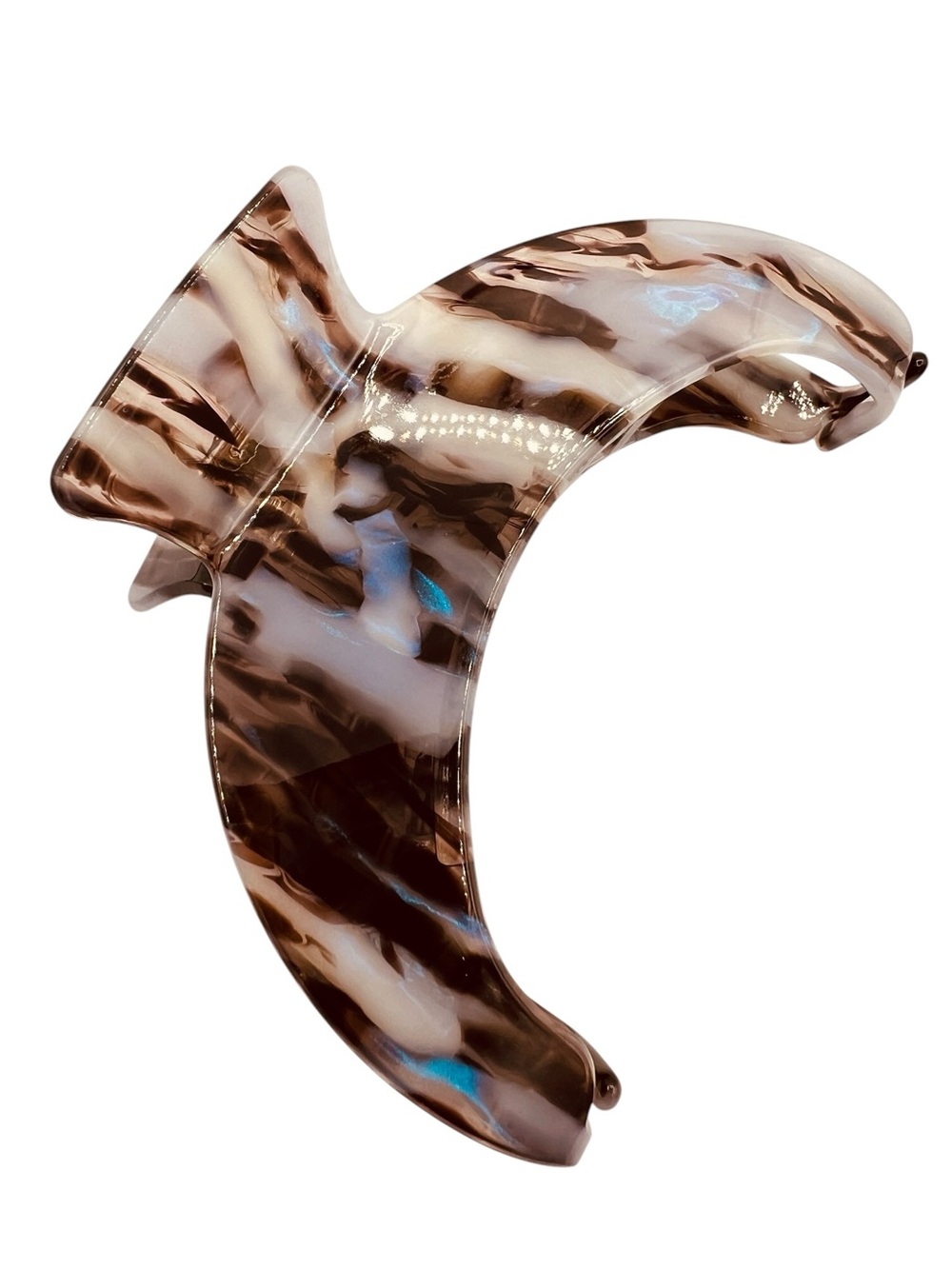 Brown Cream Crescent Shape Hair Clip with Blue New